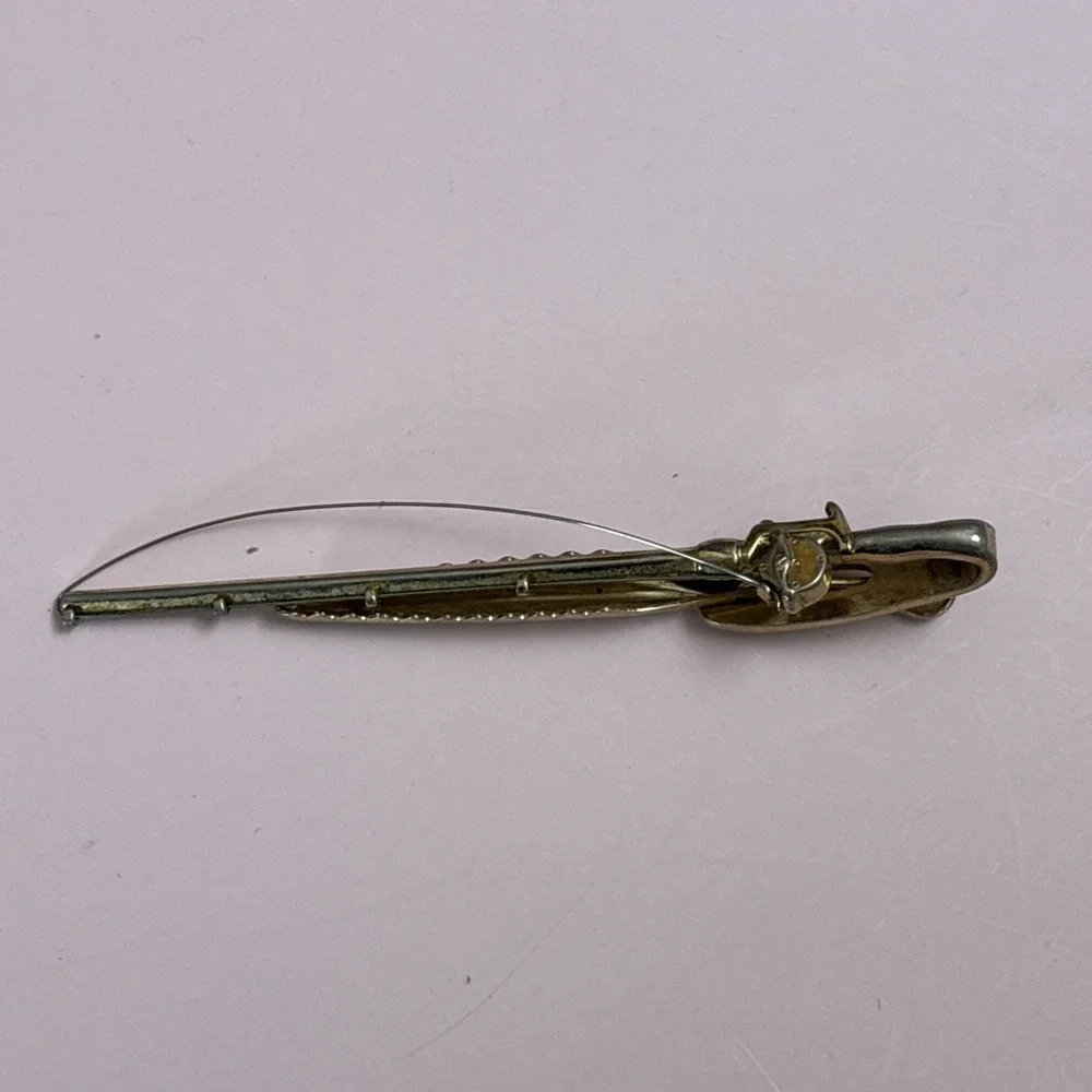 Vintage Hickok Fishing Pole Tie Clip Bar Gold Tone Marked Signed Made in U.S.A